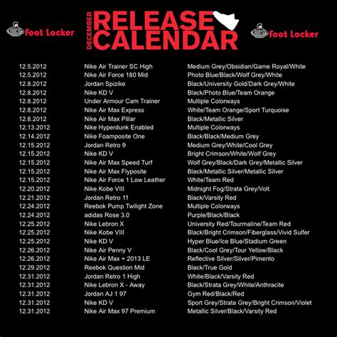 foot locker release date calendar.